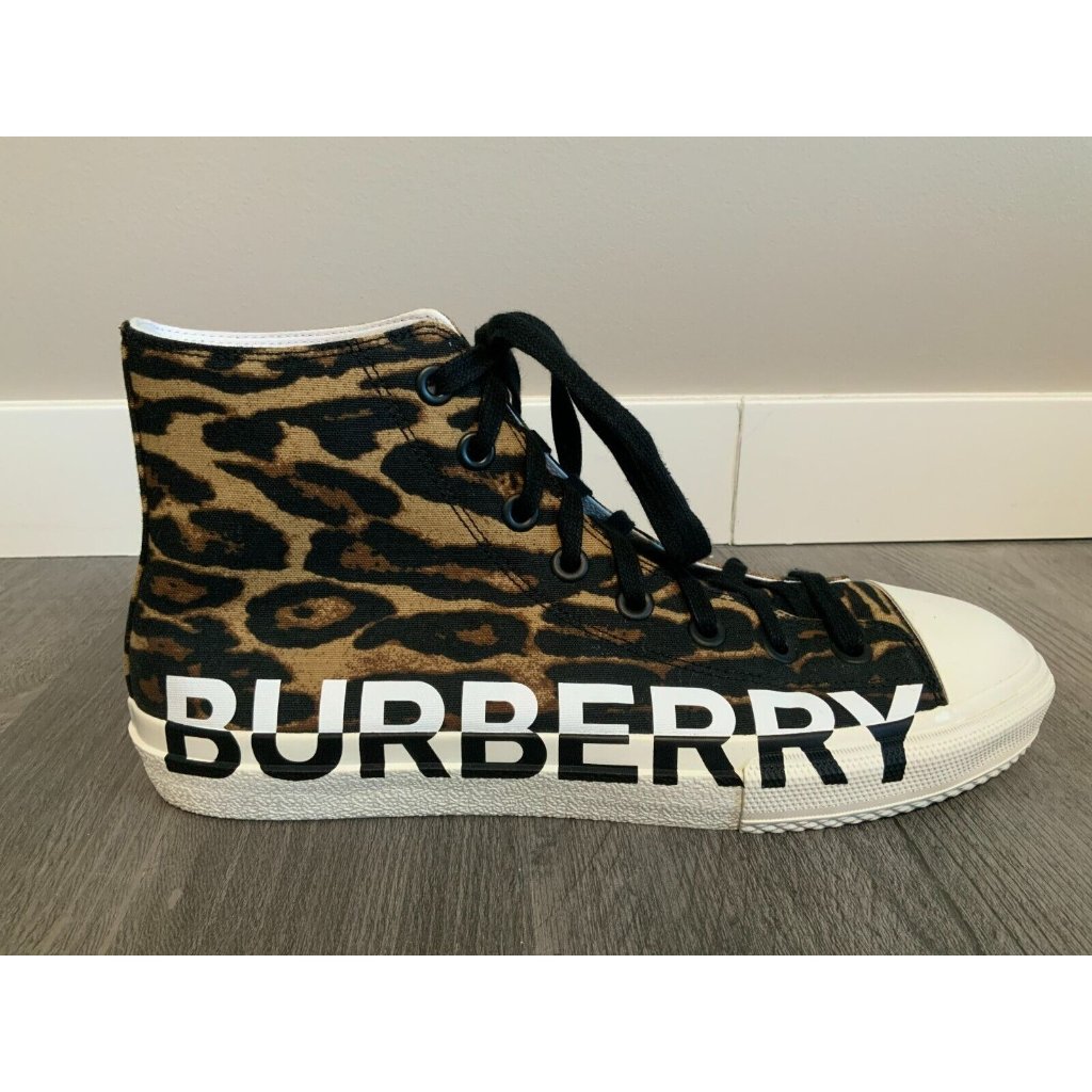 Burberry Men's Larkhall Brown Animal Print Lace-Up High-Top Sneakers, Size 43.5